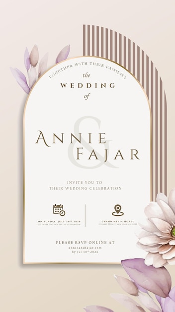 invitation de mariage numérique avec vecteur premium aquarelle fleur