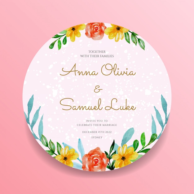 Vecteur invitation de mariage pin circle aquarelle design floral