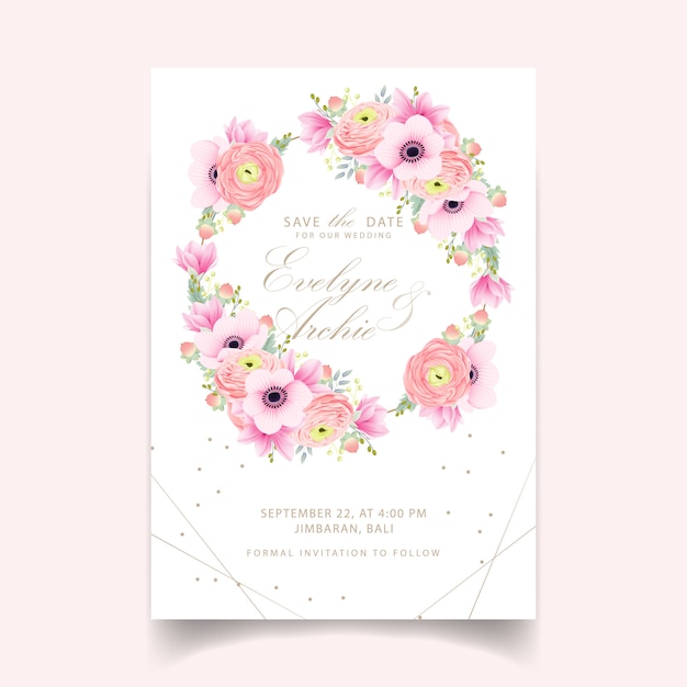 Invitation De Mariage Ranunculus Magnolia Anémone Fleurs