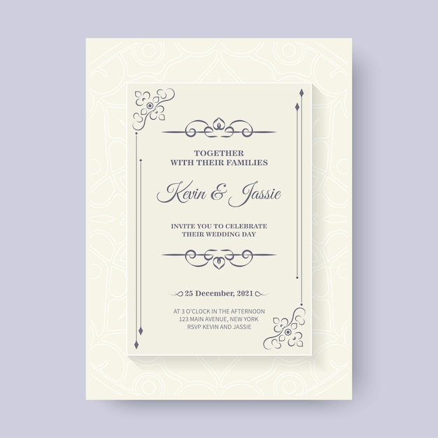 Invitation de mariage rétro sur fond blanc
