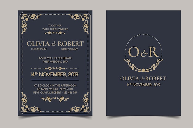 Invitation de mariage rétro sur fond sombre