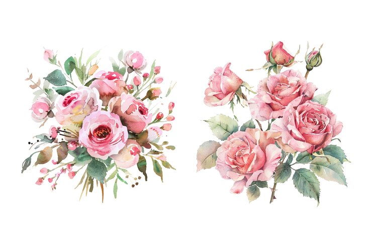 Une invitation de mariage à la rose à l'aquarelle.