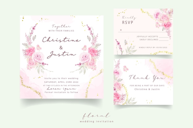 Invitation De Mariage Avec Des Roses Aquarelles