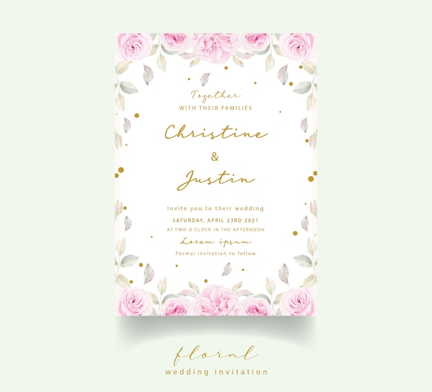 Invitation De Mariage Avec Des Roses Florales Aquarelles