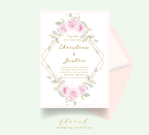 Invitation De Mariage Avec Des Roses Florales Aquarelles