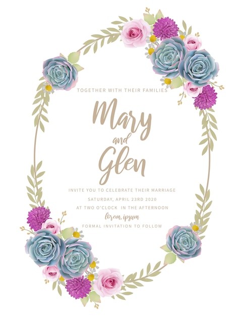 Invitation De Mariage Avec Des Roses Florales Et Succulentes