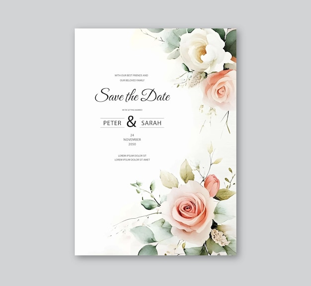 Invitation de mariage avec des roses rouges et des fleurs