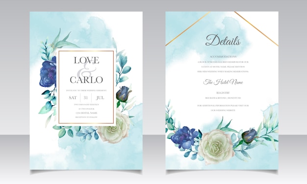 Invitation De Mariage Sertie De Belles Fleurs Et Aquarelle De Feuilles