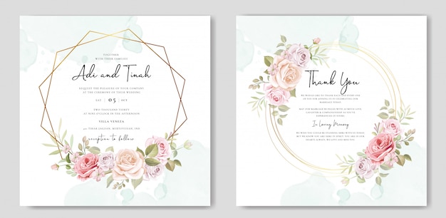 Invitation De Mariage Sertie De Belles Fleurs Et Feuilles