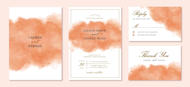 Invitation De Mariage Sertie De Fond Abstrait Aquarelle Orange