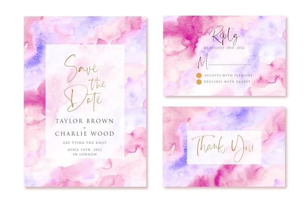 Invitation De Mariage Sertie De Fond Aquarelle Abstrait Rose Violet