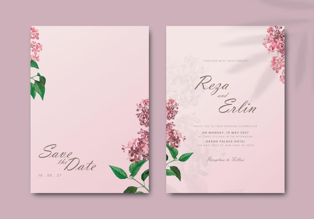 Vecteur invitation de mariage simple à deux faces avec vecteur floral premium