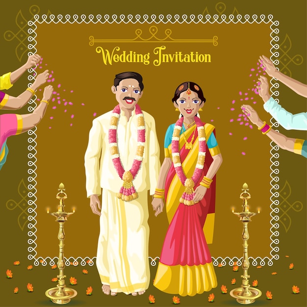 Invitation De Mariage Tamoul Indien Mariée Et Le Marié Obtenant La Bénédiction Des Aînés