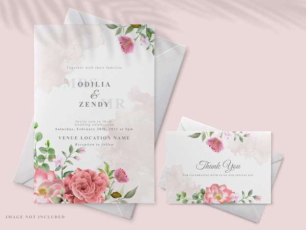 Vecteur invitation de mariage avec un thème de peinture rose rouge