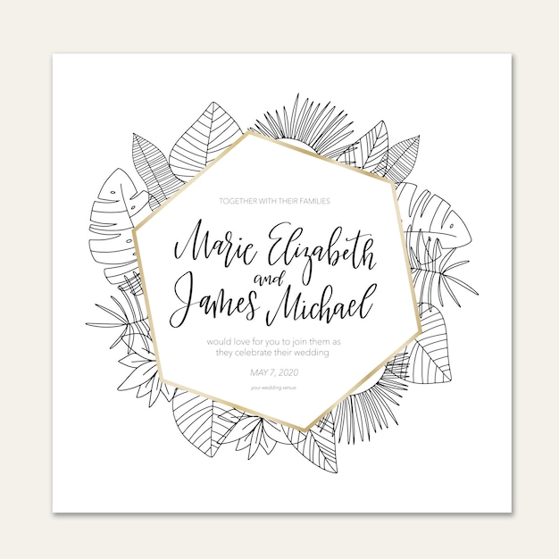 Invitation De Mariage Tropical Avec Des éléments De Fleurs