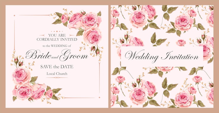 Vecteur invitation de mariage de vecteur avec rose vintage
