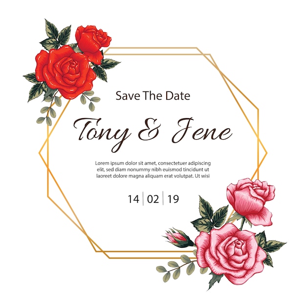 Invitation De Mariage Vintage De Fleurs Roses.