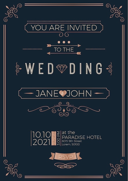 Vecteur invitation de mariage vintage