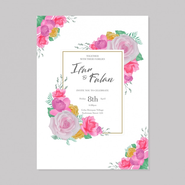 Invitations De Mariage De Cadre De Fleurs D'aquarelle