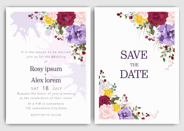 Vecteur les invitations de mariage sauvent la conception de date avec un élégant anémone de jardin