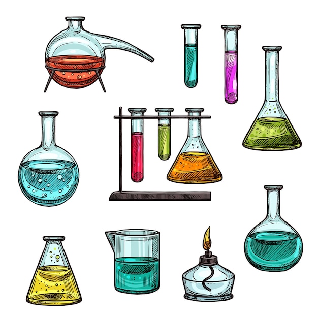 Ion De Croquis De Vecteur De Flacons De Test De Béchers Chimiques