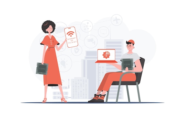 IOT et concept d'automatisation Internet des objets Équipe Bon pour les sites Web et les présentations Illustration vectorielle