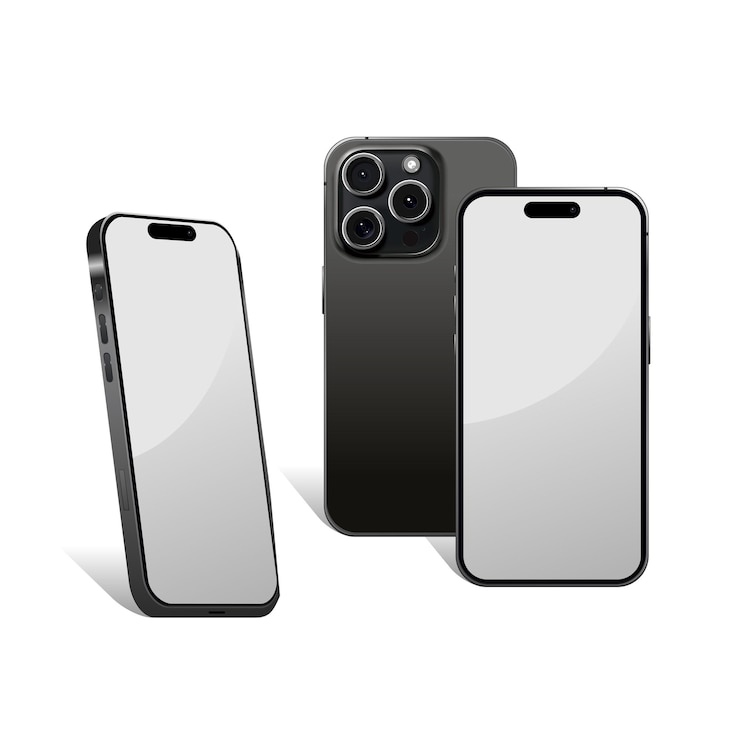 Vecteur iphone 15 pro perspective smartphone mockup écran blanc illustration vectorielle qui est présentée dans le schéma ci-dessous.