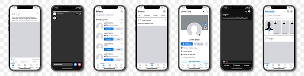 Vecteur iphone avec maquette d'application facebook dans le modèle d'interface facebook à l'écran