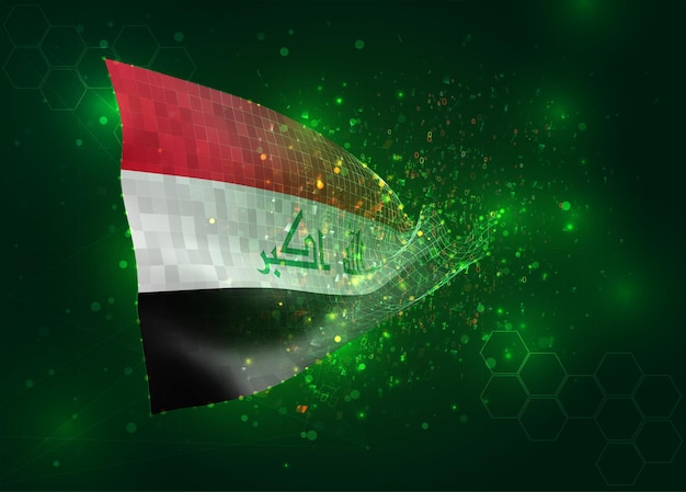 Irak sur le drapeau 3d vectoriel sur fond vert avec des polygones et des numéros de données