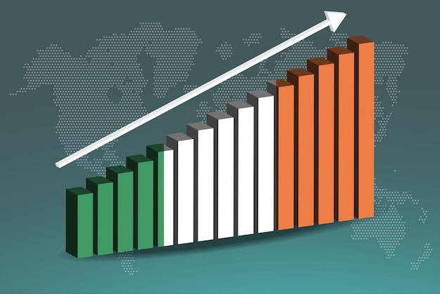 Vecteur irlande 3d graphique à barres graphique vecteur flèche montante vers le haut sur le concept de statistiques de pays de données