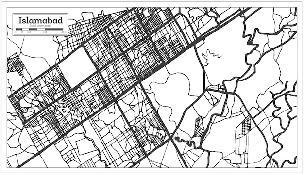 Islamabad Pakistan Plan De La Ville En Couleur Noir Et Blanc. Illustration Vectorielle. Carte Muette.