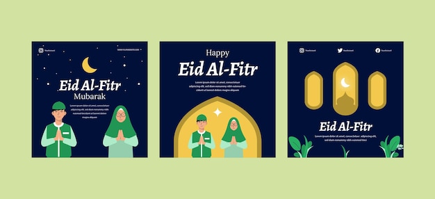 Islamique Instagram Post Design Eid Alfitr Ramadhan Karem Collection D'histoires Instagram Vecteur Gratuit