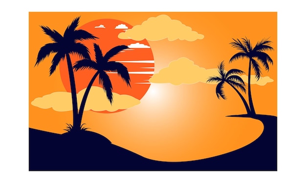 Vecteur island natural summer sunset vecteur et illustrations design. arrière-plan avec illustration numérique.