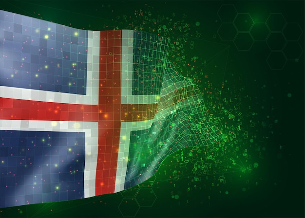 L'islande, Sur Le Drapeau 3d Vectoriel Sur Fond Vert Avec Des Polygones Et Des Numéros De Données