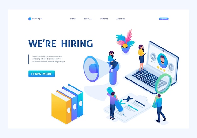 Isometric Hr Manager Nous Embauchons Des Employés Dans Notre Concept De Recrutement D'entreprise Concepts De Page De Destination Et Conception De Sites Web