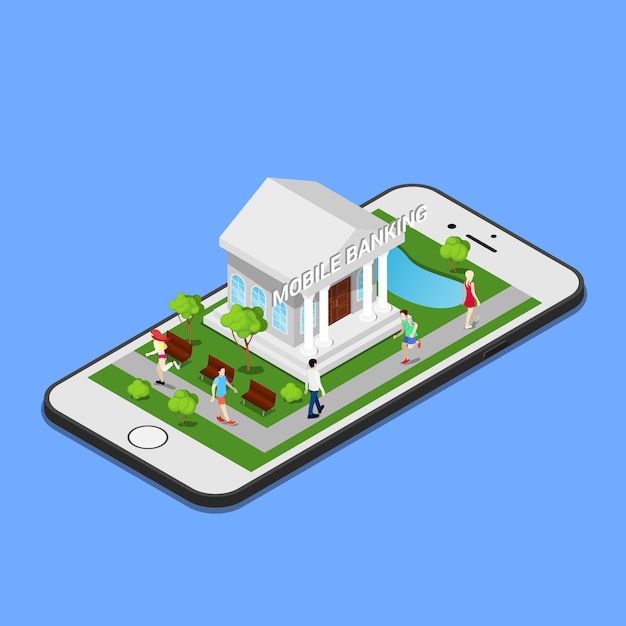 Isometric Mobile Banking. Banque Isométrique. Paiement Mobile.