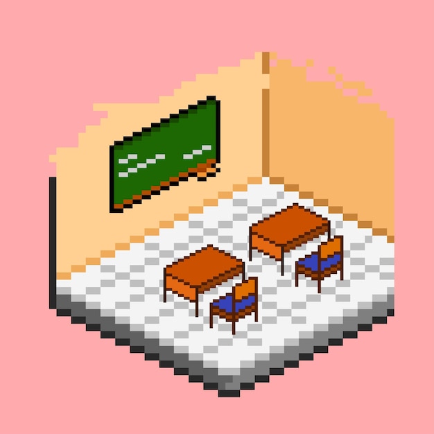 isométrique de la classe avec un style pixel art