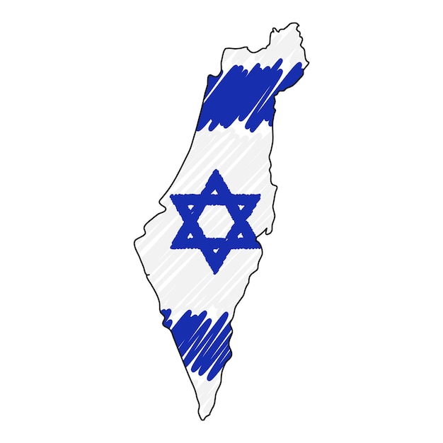 Israël carte croquis dessinés à la main Illustration de concept de vecteur drapeau enfants dessinant une carte de gribouillis Carte du pays pour des brochures infographiques et des présentations isolées sur fond blanc Illustration vectorielle