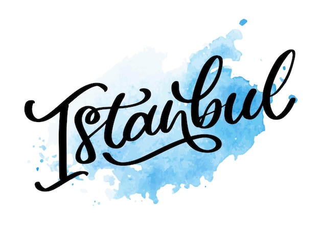 Vecteur istanbul main lettrage logo vectoriel d'istanbul en couleur noire avec mouettes sur fond blanc sou