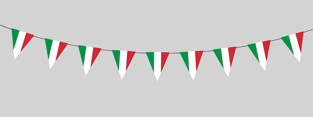 Vecteur italie banderoles guirlande chaîne de drapeaux triangulaires couleurs nationales fanion style rétro illustration vectorielle