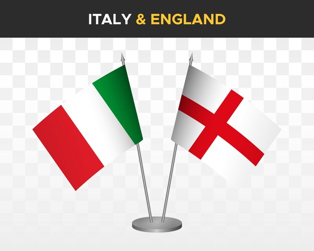 Italie Vs Angleterre Maquette De Drapeaux De Bureau Illustration Vectorielle 3d Isolé Drapeaux De Table Italiens