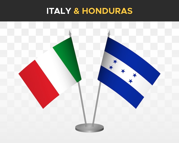 Italie Vs Honduras Drapeaux De Bureau Mockup Illustration Vectorielle 3d Isolé Drapeaux De Table Italiens