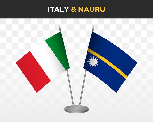 Italie vs Nauru maquette de drapeaux de bureau illustration vectorielle 3d isolée drapeaux de table italiens