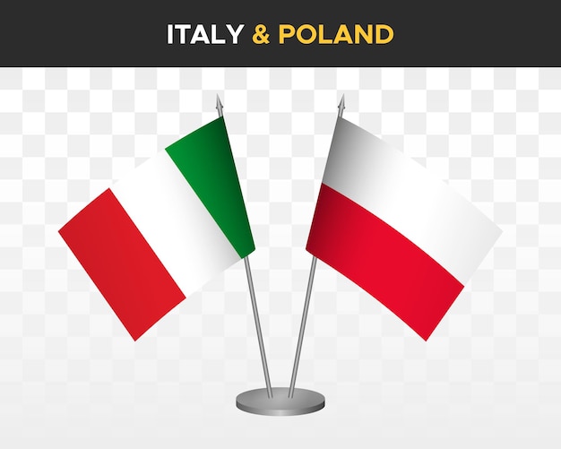 Italie vs pologne maquette de drapeaux de bureau illustration vectorielle 3d isolé drapeaux de table italiens