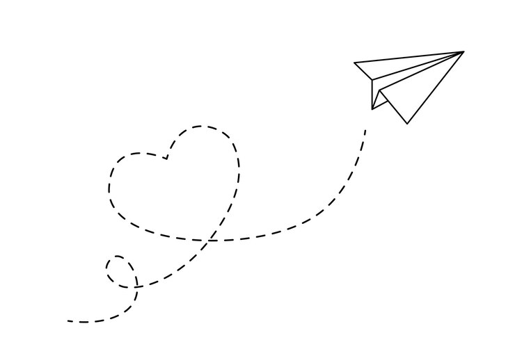 Vecteur itinéraire de la ligne d'avion. icône de voyage en pointillés en forme de coeur avec point de départ. illustration vectorielle