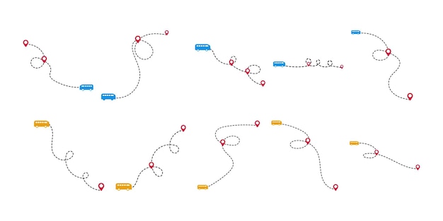 Vecteur itinéraires de bus colorés