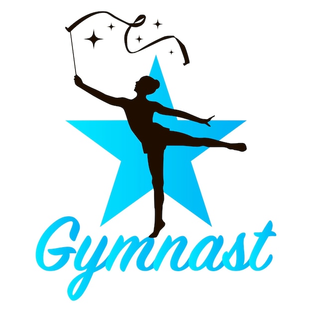 Vecteur j'adore la gymnastique rythmique. jeune femme gymnaste danse avec ruban. silhouette de gymnaste. vecteur