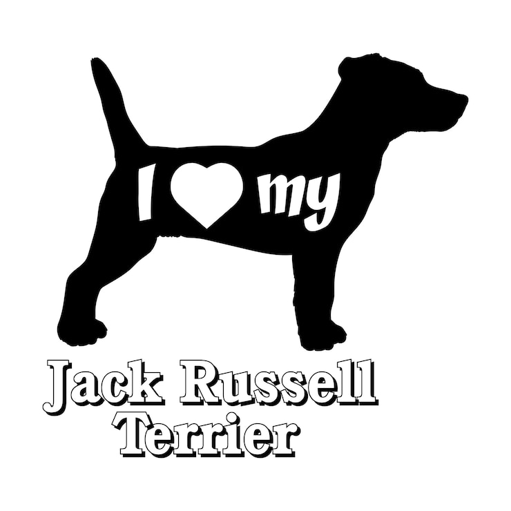 Vecteur j'adore mon jack russell terrier, la silhouette du chien, les races de chiens, le logo, le monogramme du chien, le vecteur.