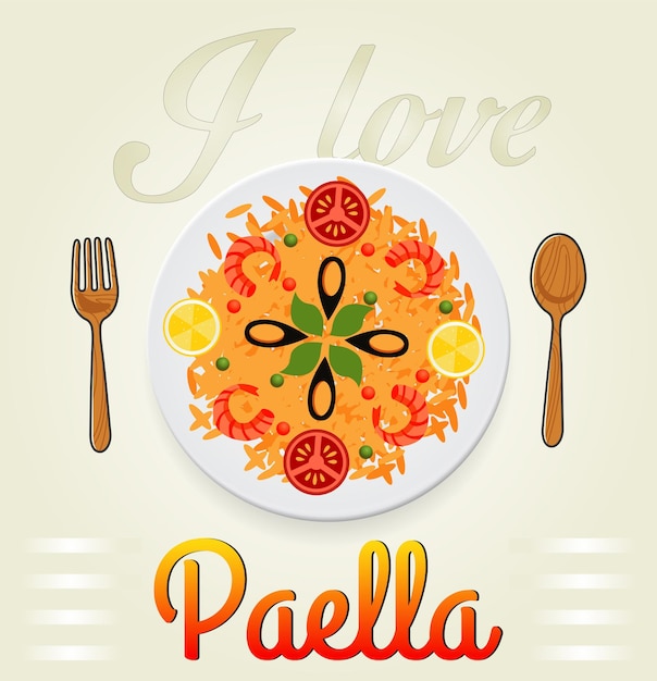 Vecteur j'adore la paella paella espagnole