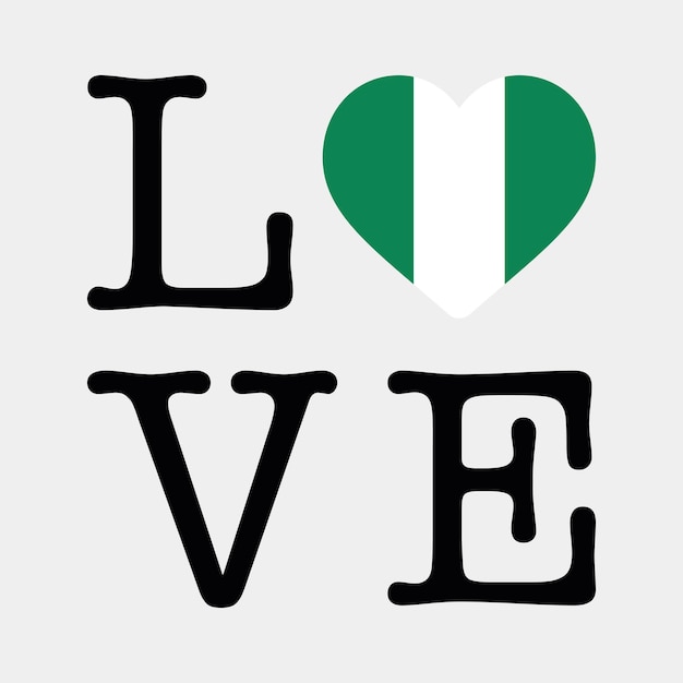 Vecteur j'aime le drapeau du nigeria coeur icône illustration vectorielle